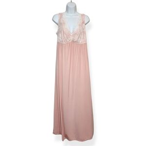 Soft Surroundings Pink Lace V-Neck Sleeveless Long Nightgown Pajamas Size XL
